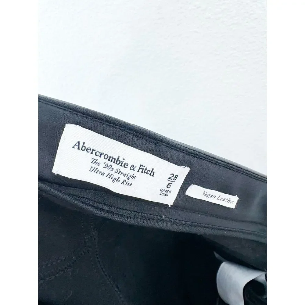 Abercrombie & Fitch High Rise 90s Straight Vegan Leather Pant Size 6/28 Black - Picture 5 of 13